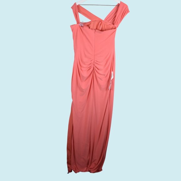 BCBGMAXAZRIA Dress Medium Coral One Shoulder Gathered Side Slit Column Gown NWT - Picture 12 of 15